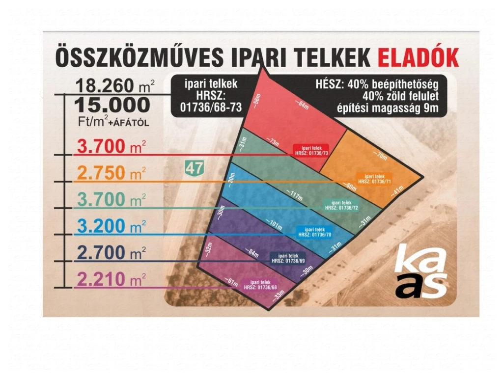 Összközműves ipari telek | Algyő külterületén 3200 m2-es ipari telek egyben vagy több részletében eladó