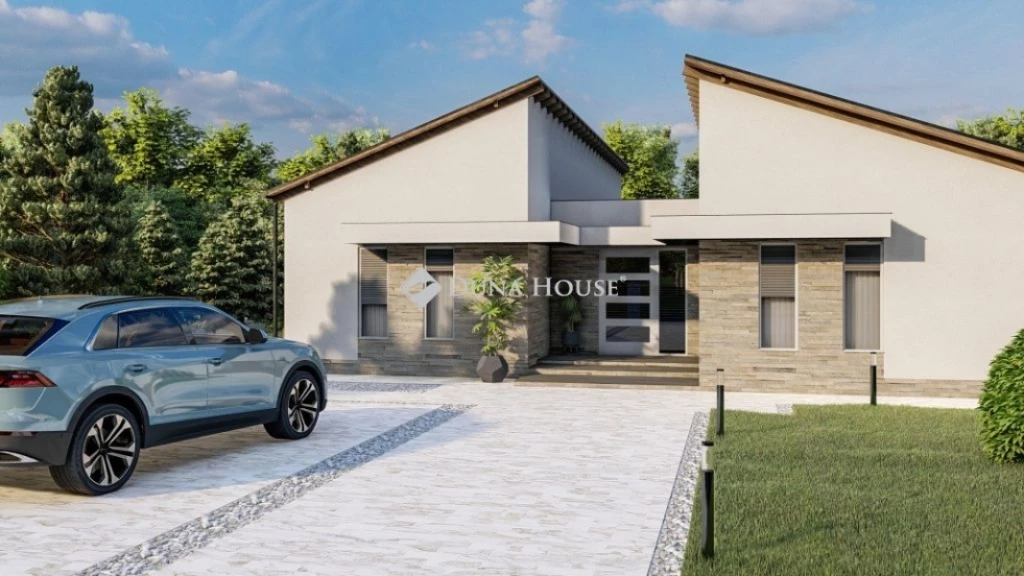 121 m2-es új-építésű, nappali + 4 szobás, hőszivattyús családi ház 740 m2-es telken