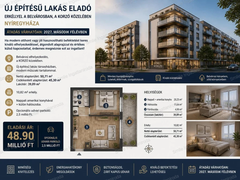 Eladó téglalakás, Nyíregyháza, Belváros