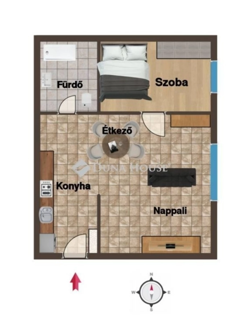 Belváros csendes utcájában 41 nm felújított N+1 szobás KIADÓ lakás