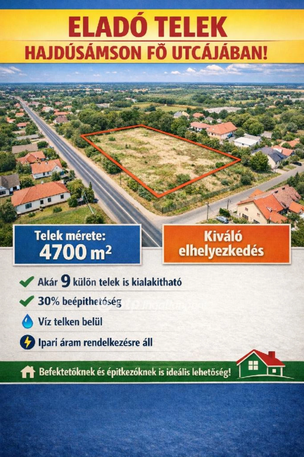 Eladó telephely, Hajdúsámson, Fő útvonal mellett