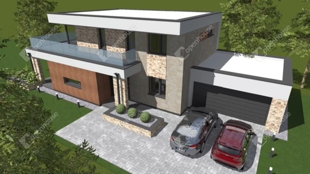 Modern kialakítású új építésű családi házak.