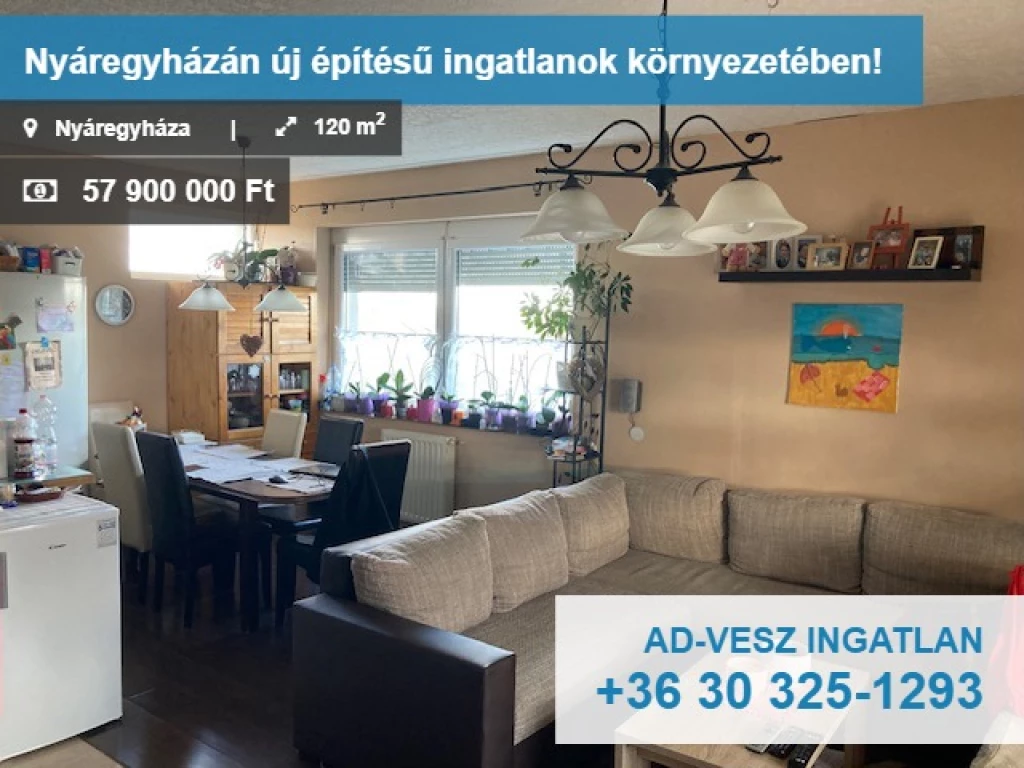 Nyáregyházán 120 nm -es családi ház,420 nm-es összközműves telken!