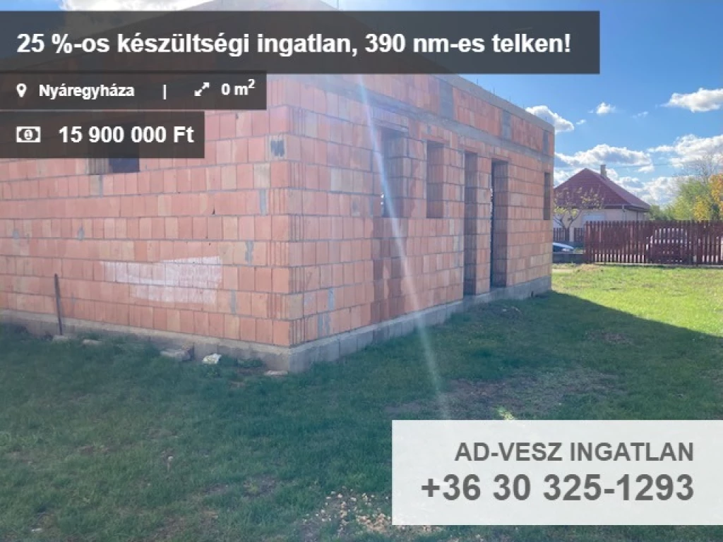 Nyáregyházán egy 25 %-os készültségi szinten lévő ingatlan, 390m2-es telken!