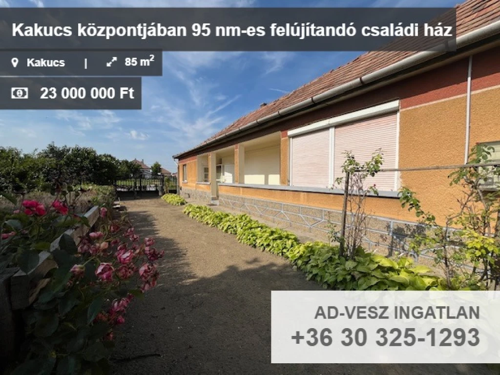 Kakucs központjában 95nm-es felújítandó családi ház