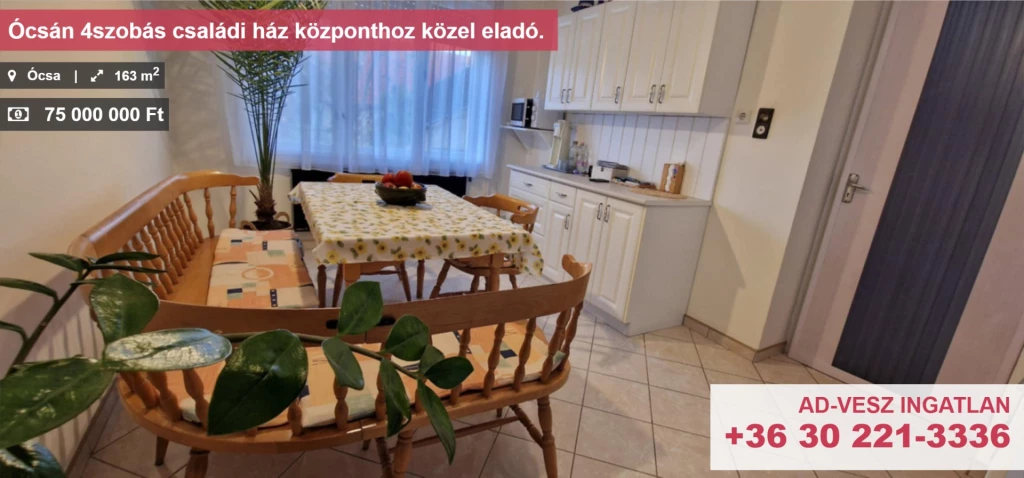 Ócsán 4szobás családi ház központhoz közel eladó.