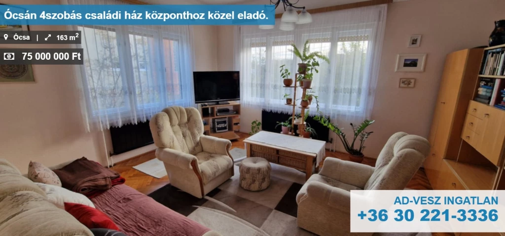 Ócsán 4szobás családi ház központhoz közel eladó.