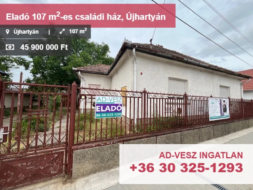 Újhartyánon 108nm-es felújítandó, központban lévő családi ház eladó!