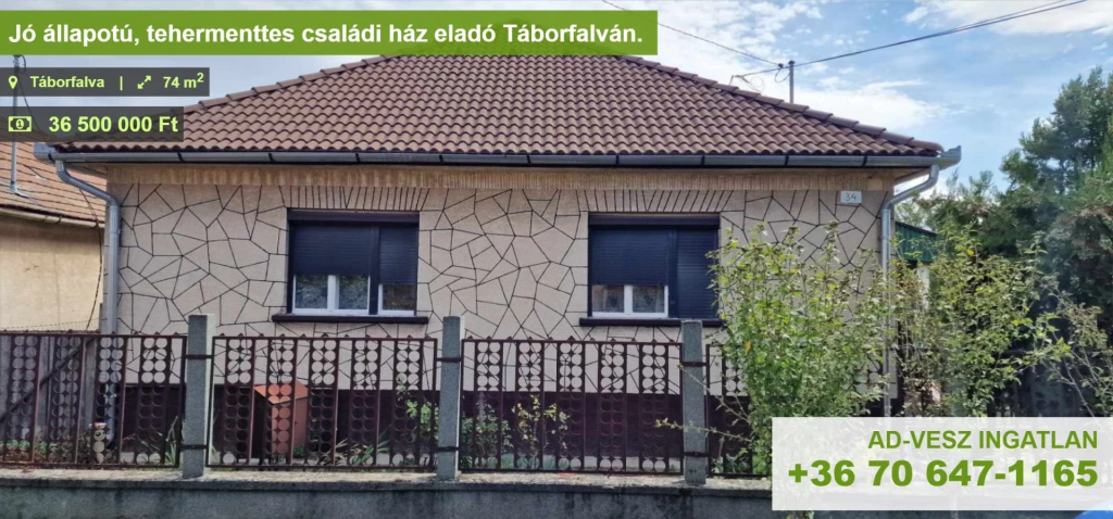 Jó állapotú, tehermentes családi ház eladó Táborfalván.
