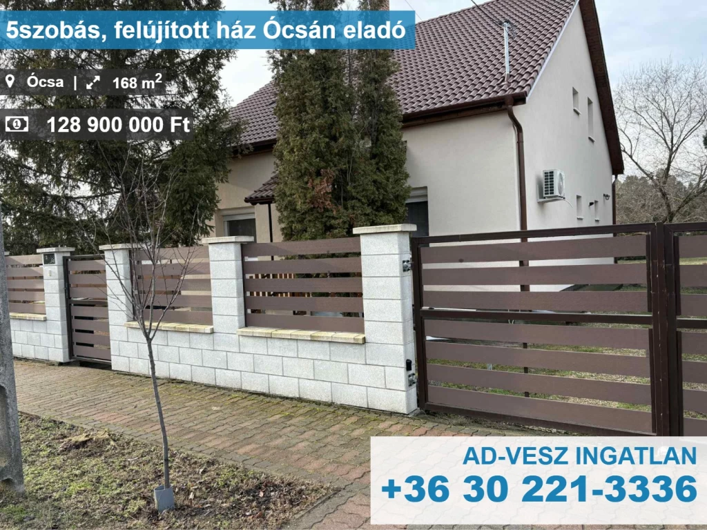 5szobás, felújított ház Ócsán eladó