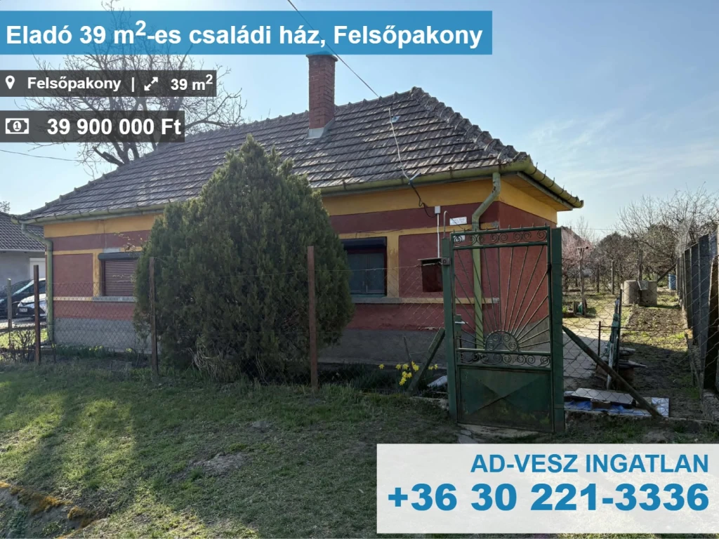 Felsőpakonyon kis ház, kis telken eladó