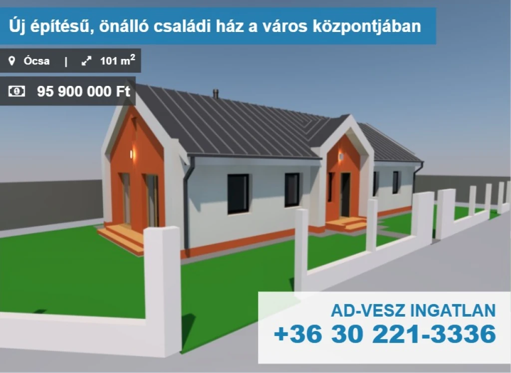 Új építésű, önálló családi ház a város központjában