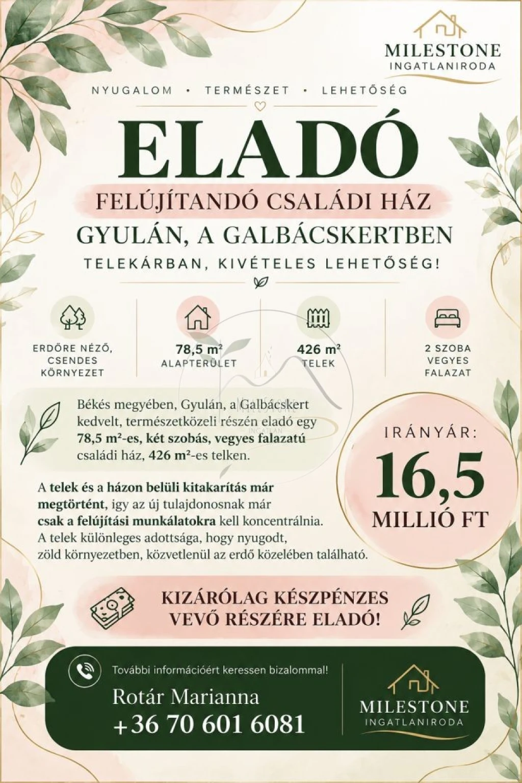 TELJES FELÚJÍTÁSRA VÁRÓ CSALÁDI HÁZ GYULÁN – GALBÁCSKERTBEN, TELEKÁR KÖZELÉBEN!