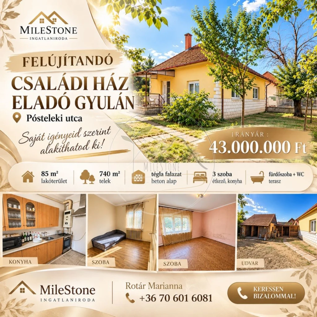 Eladó 85 m2 családi ház, Gyula