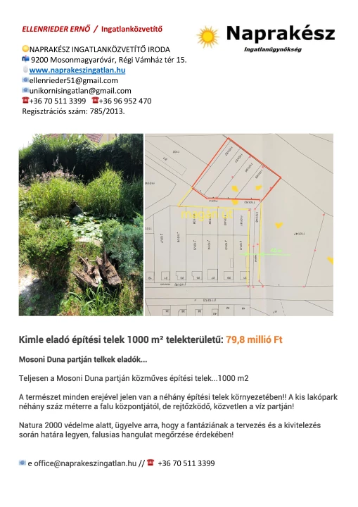 Eladó építési telek, Kimle