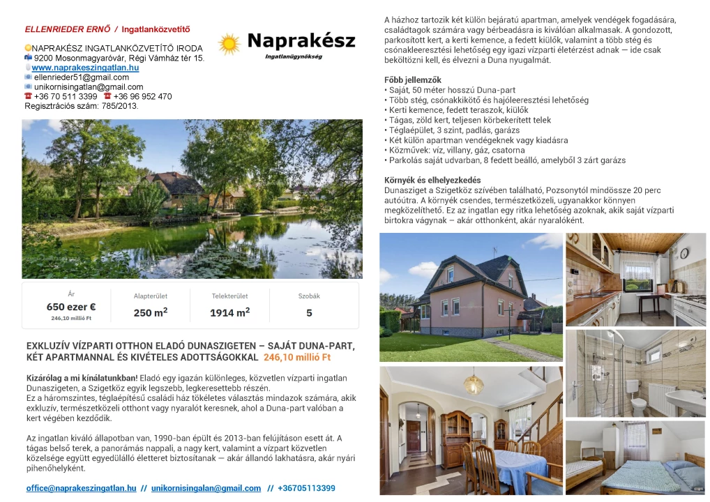 Eladó üdülő, nyaraló, Dunasziget