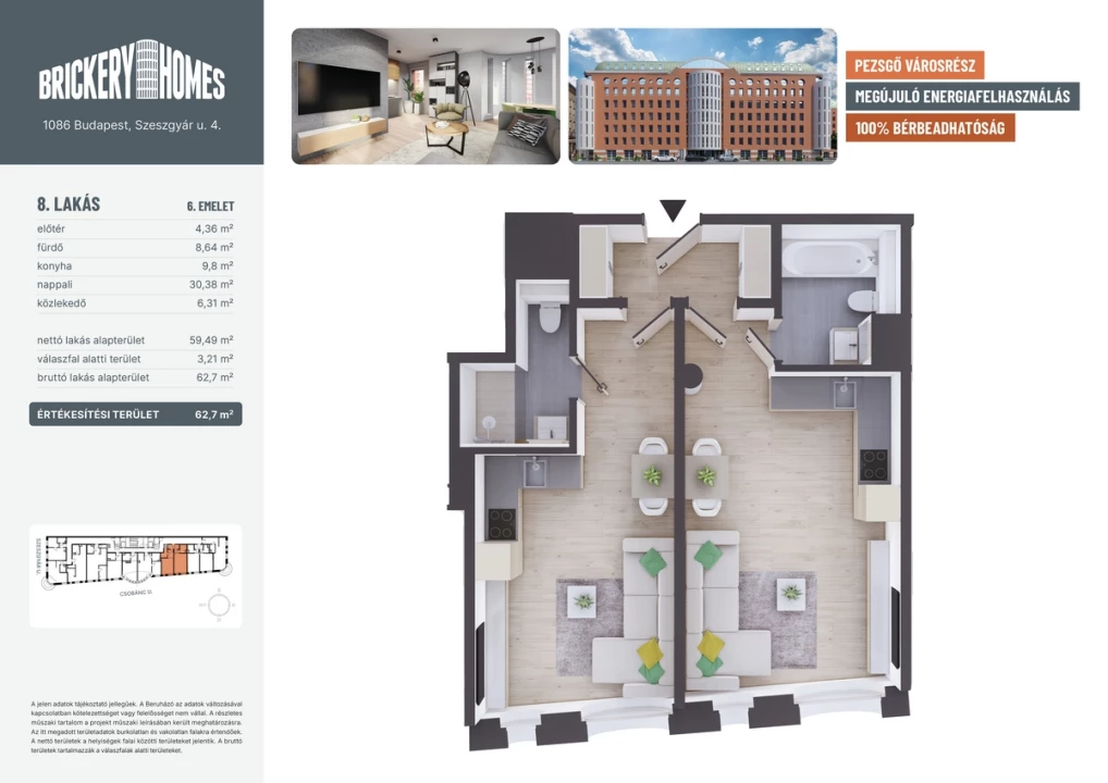 For sale brick flat, Budapest VIII. kerület, Szeszgyár utca 4.