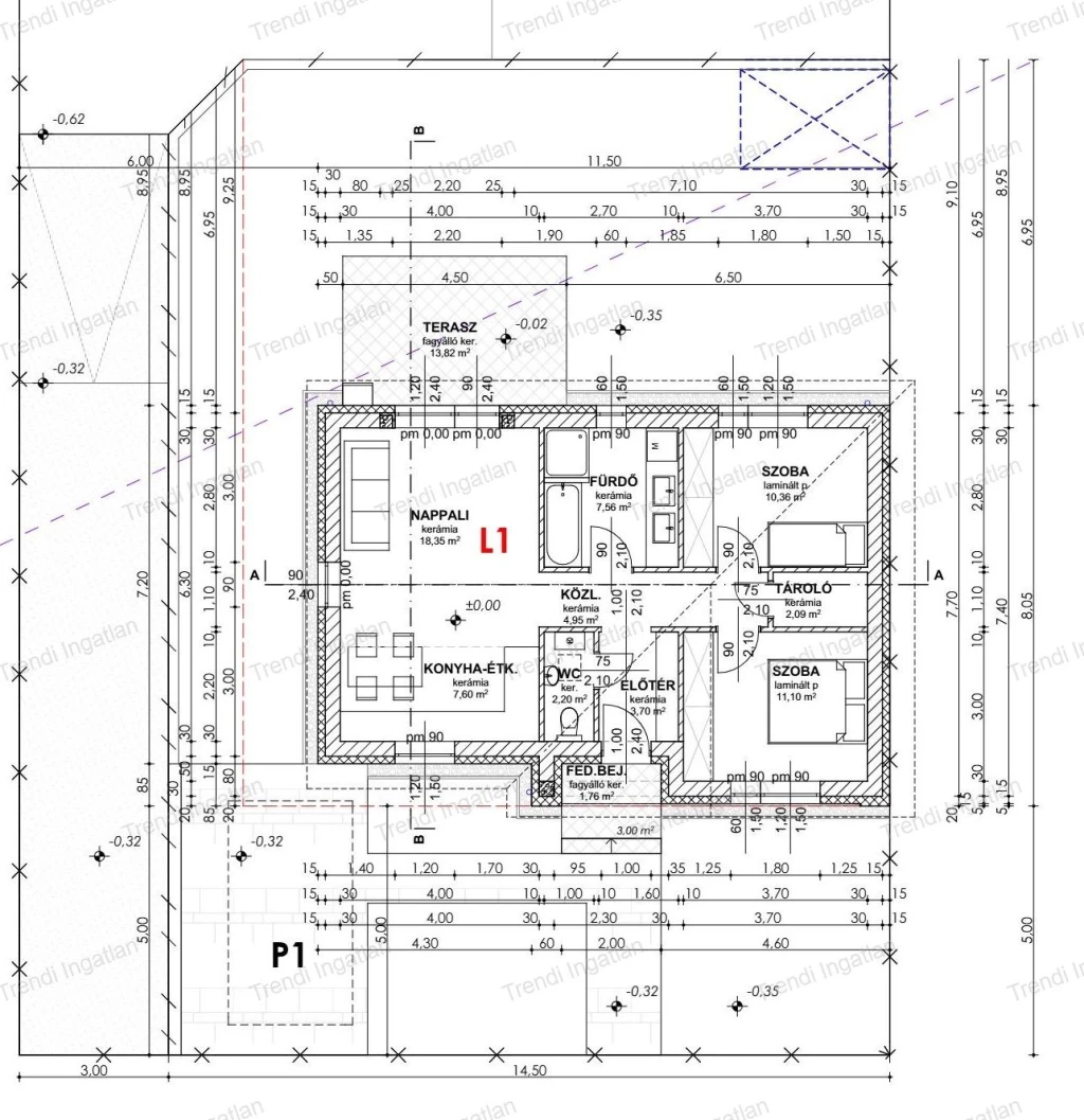 Nappali + 2 szobás ház
