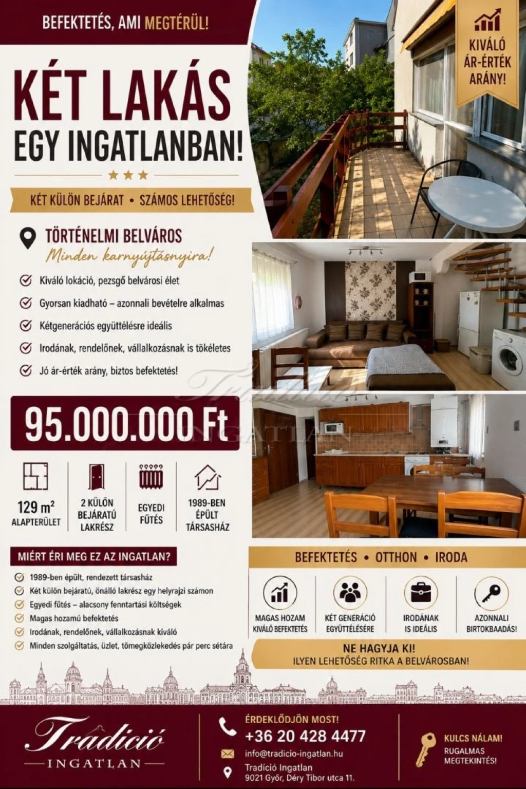 Eladó 129 m2 tégla lakás, Győr