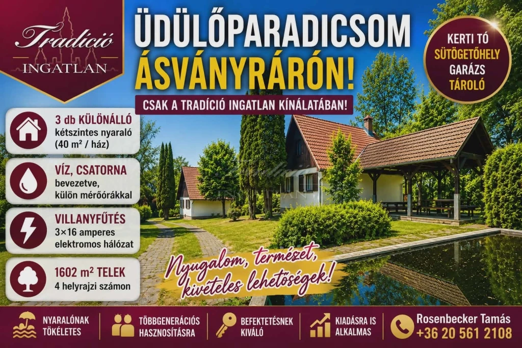 Egyedi hangulatú üdülőkomplexum eladó Ásványrárón, festői környezetben.