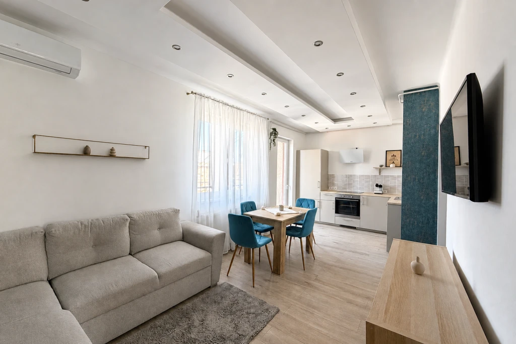 KÉSZ OTTHON, CSODÁS PANORÁMA-IGÉNYESEN FELÚJÍTOTT, TELJESEN BERENDEZETT ÉS GÉPESÍTETT 2 SZOBÁS LAKÁS,10 M2-ES ERKÉLLYEL! IDE CSAK BEKÖLTÖZNIE KELL!