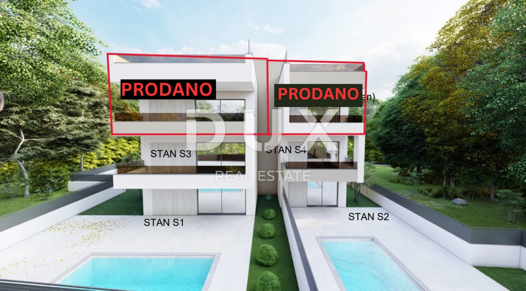 ZADAR, SUKOŠAN - Új építés! Rendkívüli lakás saját medencével és hatalmas udvarral! S2