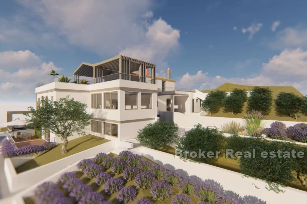 A villa under construction with a sea view