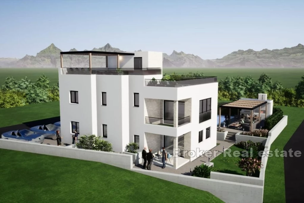 Modern villa under construction with sea view