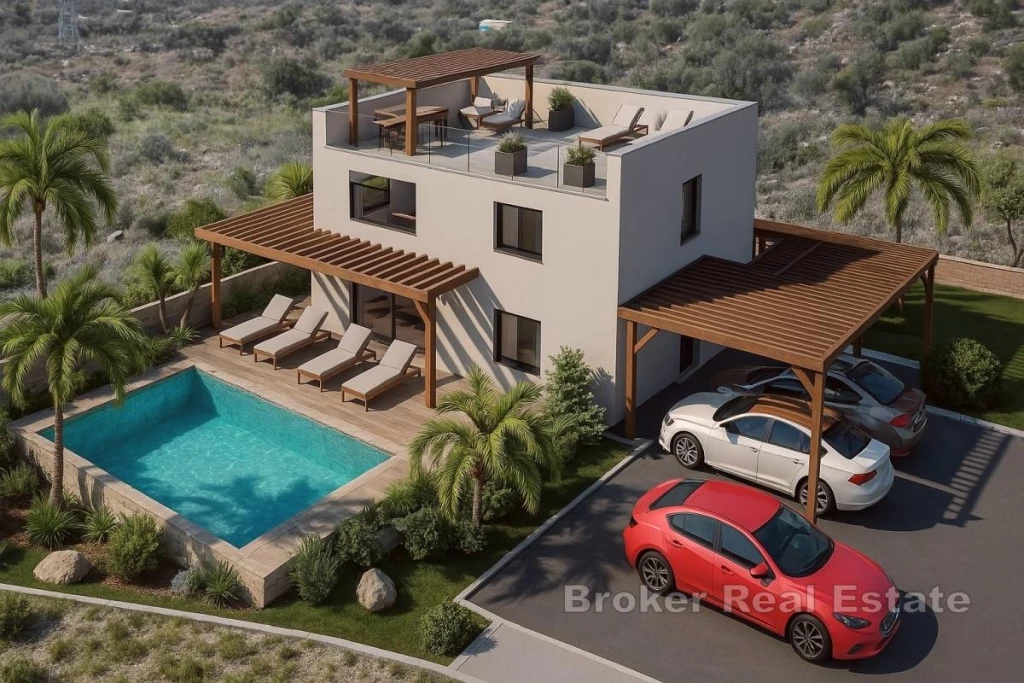 Modern villa under construction with a sea view