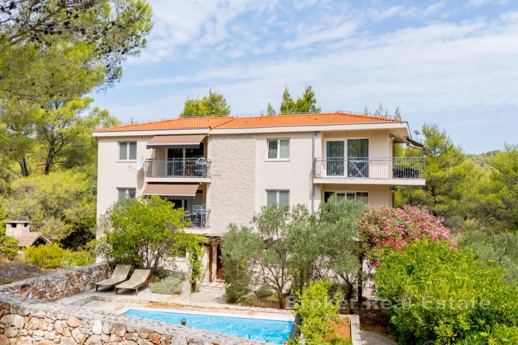 Beautiful villa with a pool and open sea view on the island of Hvar