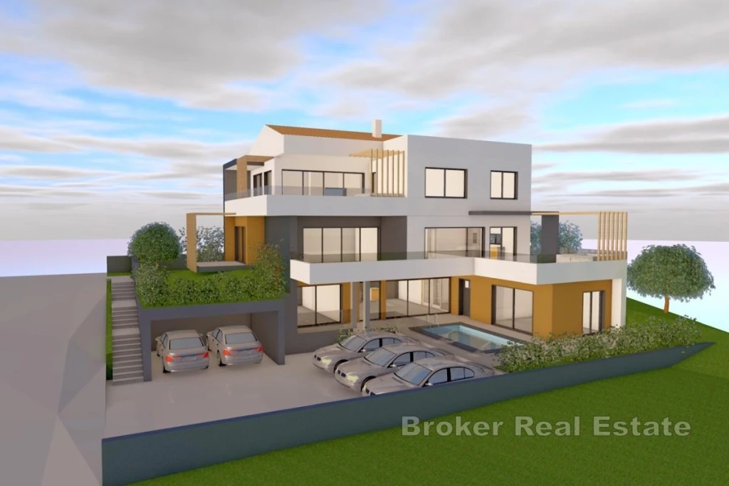 Land with a project for a modern villa with a swimming pool