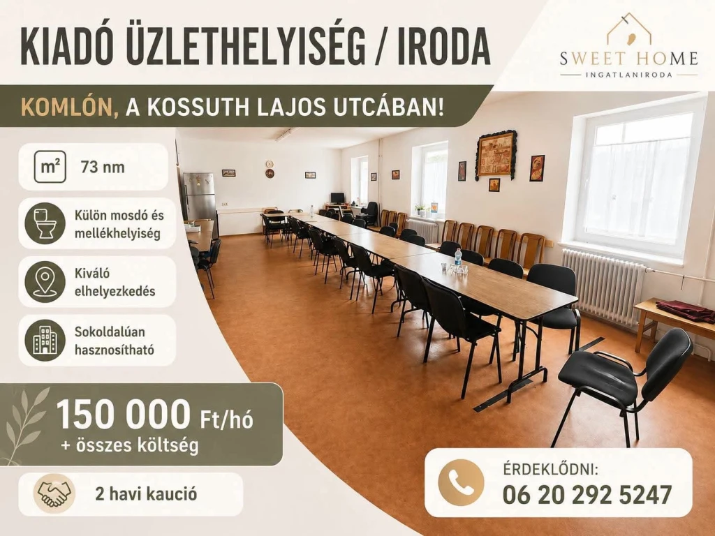 Kiadó Üzlethelyiség, Komló Kossuth Lajos utca  150.000 Ft