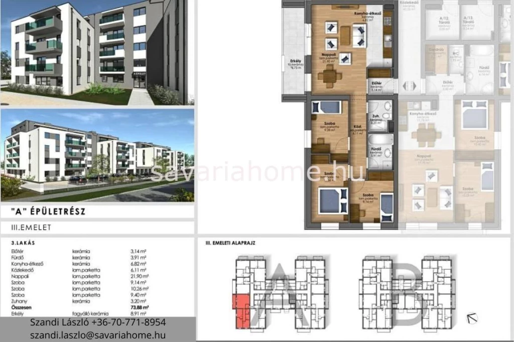Liftes házban, 3 szoba + nappalis, újépítésű lakás foglalható, Szombathely Joskar-Ola