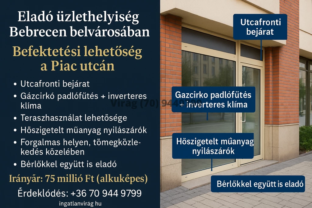 Eladó Üzlethelyiség, Debrecen Piac utca 69.900.000 Ft