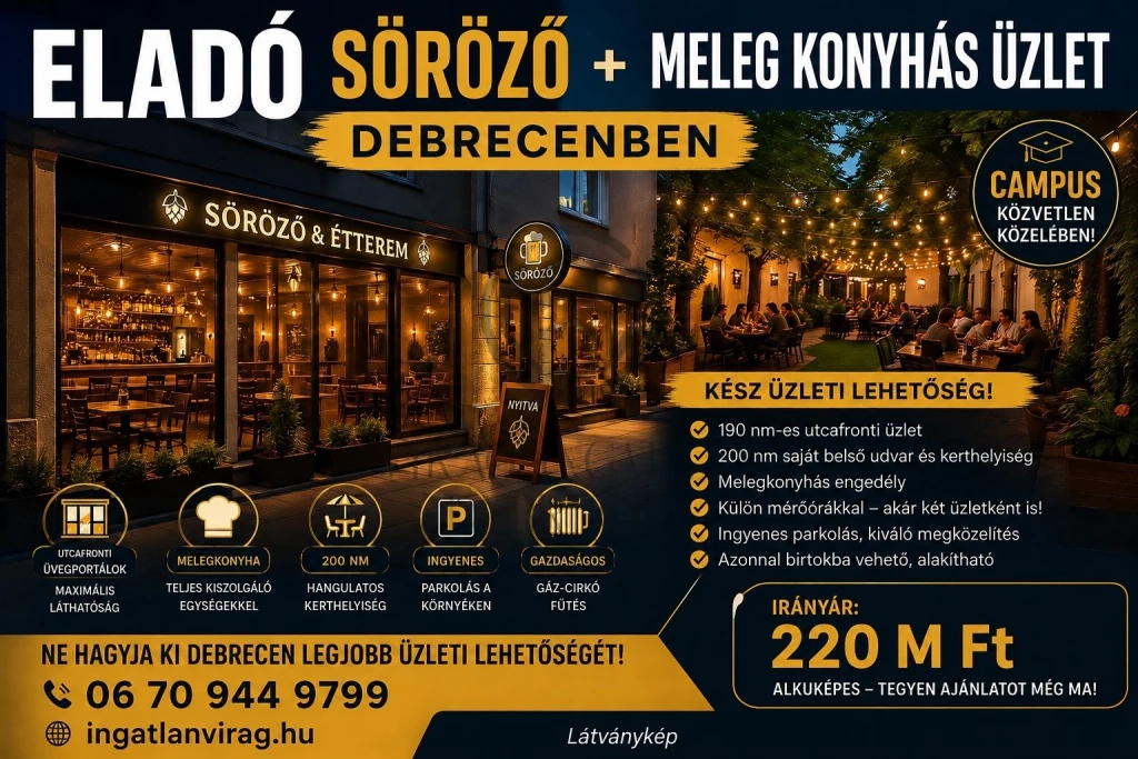 Eladó Vendéglátás, Debrecen 220.000.000 Ft